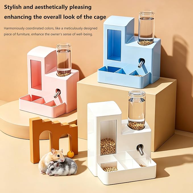 YSHOME&PET 2 in 1 Hamster Water Bottle No Drip Automatic Food Feeder | Small Animal Water Dispenser and Food Bowl with Snack Bowl Cage Accessories for Hamster Gerbils Mouse Hedgehog