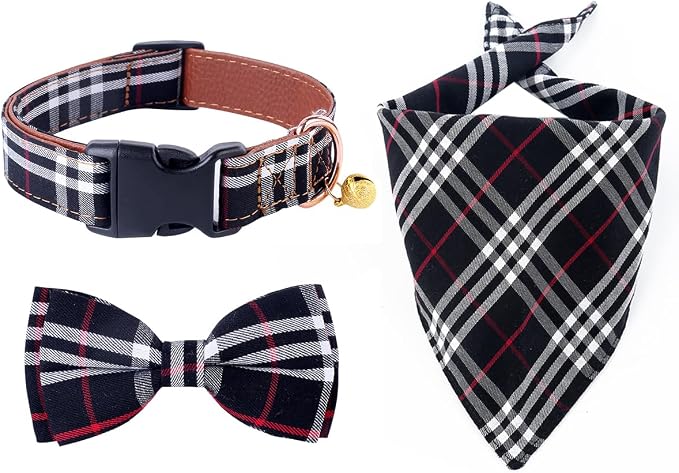 Yizepet Dog Collar with Bow Tie- Adjustable pet Collar for Dogs with Plastic Buckle Collar, Stylish Pattern for Small Medium or Large Boy and Girl Dog and Cat