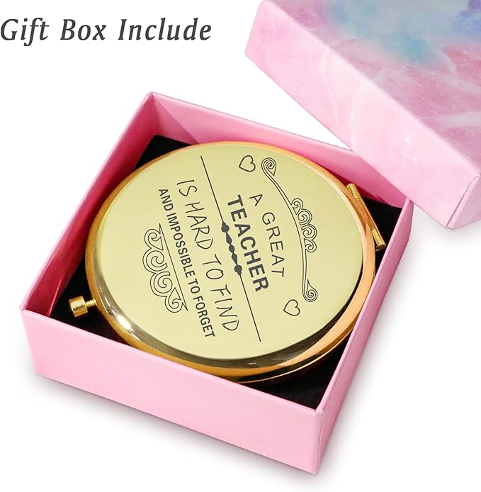 QUSTGO Teacher Appreciation Gifts for Women, Thank You Gifts for Teacher, Personalized Compact Mirror, Goodie Bag & Basket Stuffers for Valentines Day