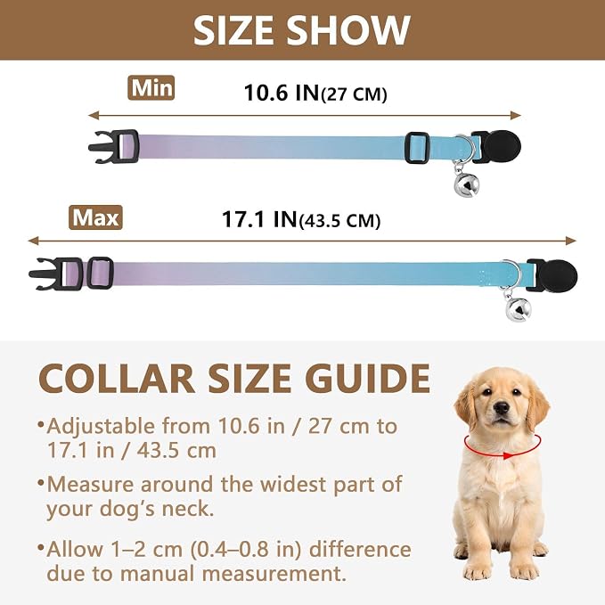 Teal Gradient Blue Pink Cat Collar 2 Pack Lightweight Small Dog Collar Adjustable Length 10.6" to 17.1"