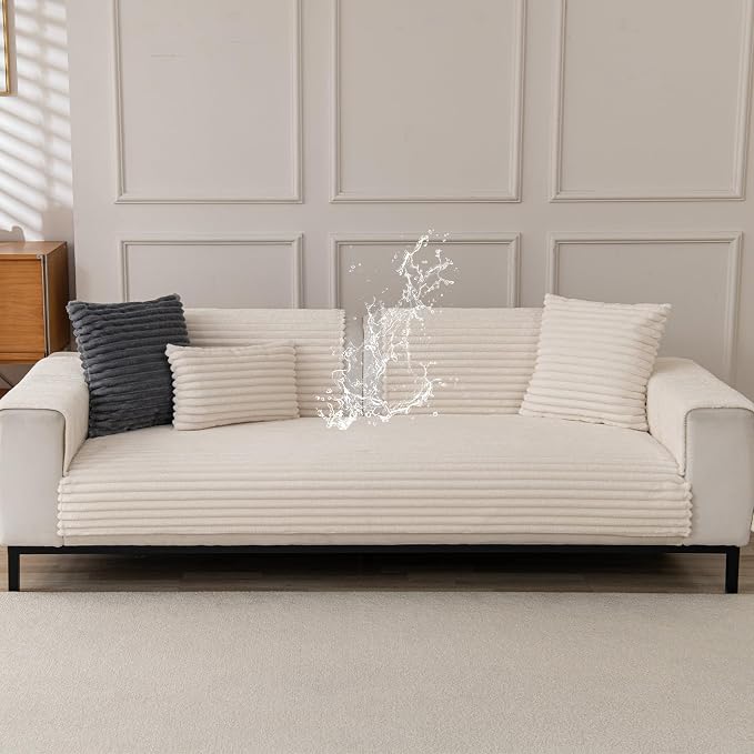 Waterproof Couch Cover for Dogs, Sofa Covers Washable & Non-Slip, Soft Dog Bed Blanket Protector for Sectional, Loveseat, Living Room Furniture (Creamy White, 23.62"x 23.62" 2 Pack)
