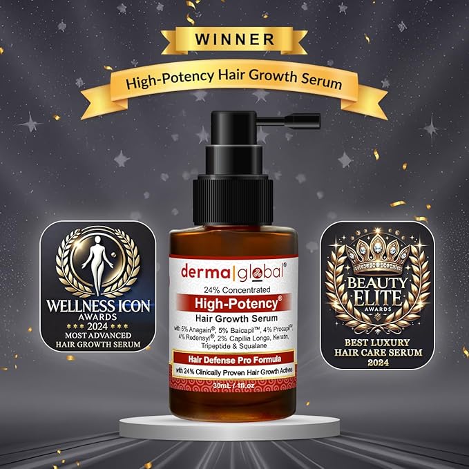High Potency® Hair Growth Serum – Hair Defence Pro Formula | 24% Clinically Proven Actives with 5% Anagain, 5% Baicapil, 4% Procapil, Redensyl, 2% Capilia Longa, Niacinamide & Copper Peptide 30 mL