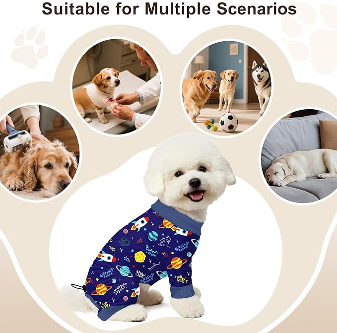 Bienbee Dog Pajamas, 4 Pack Adjustable Onesies for Small to Large Dogs M | Dog Shedding Suit with Soft Fabric, Breathable & Stretchy, and Adjustable Back Length for Sleeping Lounging and Daily Use