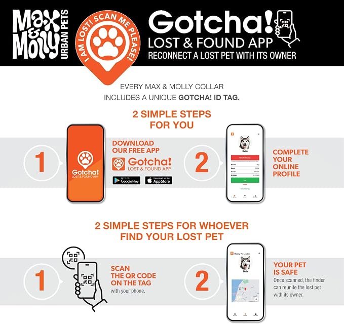 Max & Molly Smart ID Dog Collar with Gotcha! QR Safety Tag and Custom Pet Profile, Soft Padded Neoprene, Waterproof, Monsters, Large (15-25")