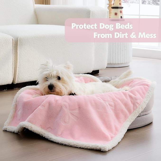 Pet Blankets for Cats - Waterproof Cat Blanket Washable - Sherpa Fleece Puppy Blanket, Soft Plush Reversible Throw Protector for Bed Couch Car Sofa, 25"X30", Pink Bows