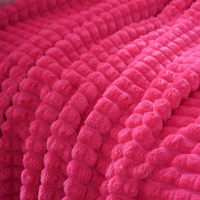 Puncuntex Fleece Throw Blanket Hot Pink 50"×60" with Square Grid Design | Super Soft Plush Cozy Flannel Throw Blanket Luxury for Couch Sofa Chair