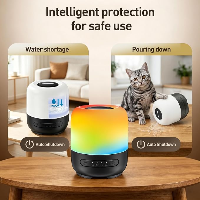 Essential Oil Diffuser, 300ml Ultrasonic Aromatherapy Oil Diffuser & Humidifier with 7 Color Night Lights, Quiet 20dB Operation for 12 Hours, for Home, Bedroom, Office (1)