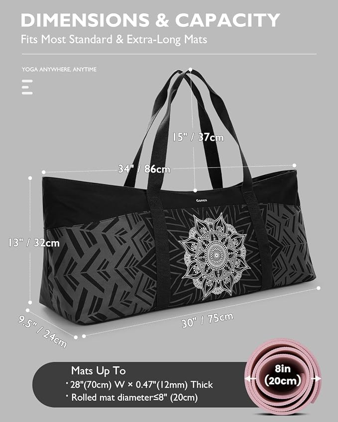 Gonex Yoga Mat Bag, Extra Canvas Gym Bag with Waterproof Pocket Metal Zipper, Fits Mat & Blocks, Stylish Yoga Mat Carrier for Women, Ideal for Yoga, Pilates, Workout, Travel