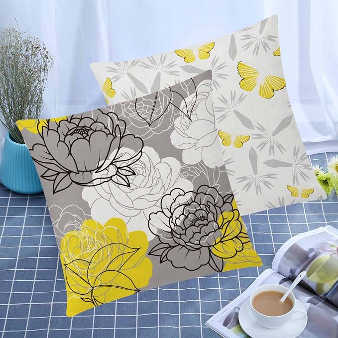Yellow Throw Pillow Covers 20x20 Set of 6, Large Daisy Floral Home Decor | decorative daisy dahlia, Botanical floral, Large Throw Pillow Size, Breathable Linen, summer Decor Couch Sofa Living Room