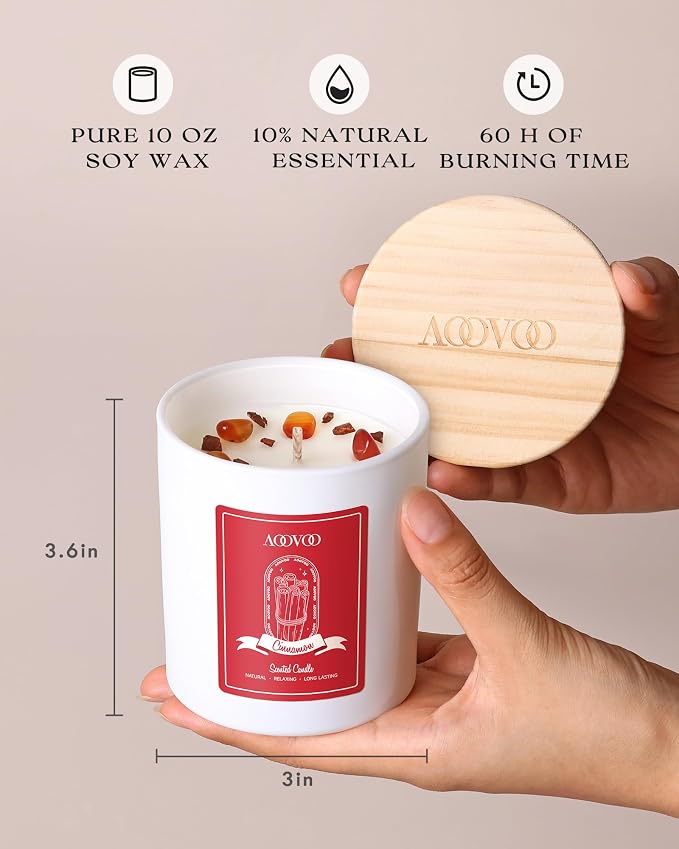 AOOVOO Apple Cinnamon Scented Candles for Women - Aromatherapy Candle with Crystals Inside, 10oz Soy Candles for Home Scented, Birthday Gifts Christmas Candle for Mom Women