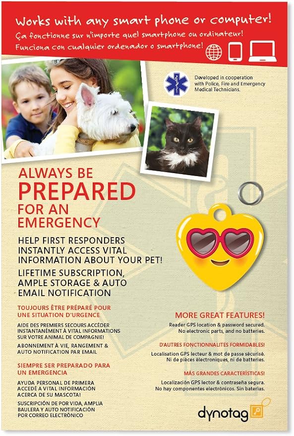 Dynotag® Web Enabled Super Pet ID Smart Tag with DynoIQ™ & Lifetime Recovery Service. Play Series: Deluxe Coated Steel - Heart (Heart Shades)