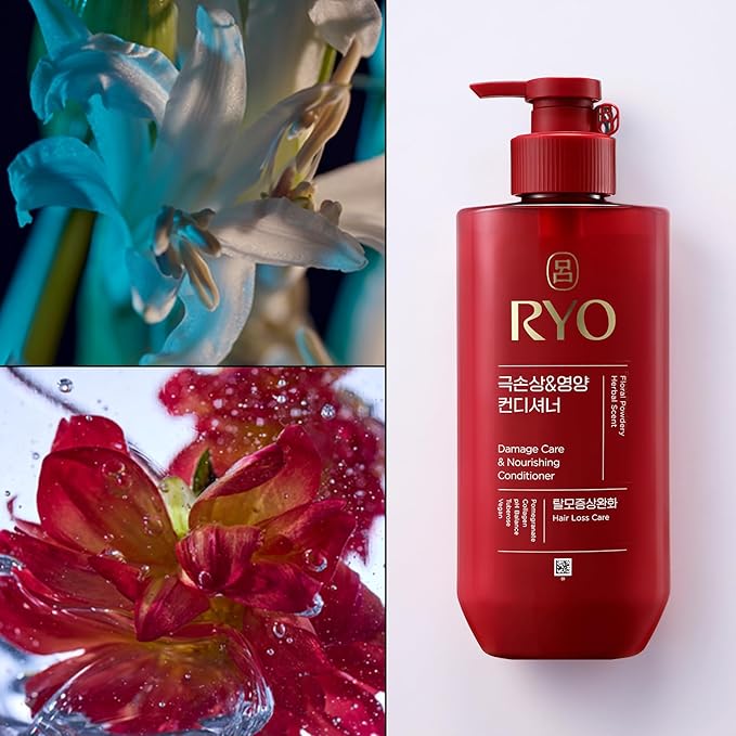 Ryo Hair Damage Care & Nourishing Shampoo & Conditioner Set | Korean Ginseng Herbal Formula for Damaged, Dry Hair | Strengthening Moisture Repair K-Beauty Haircare | Holiday Gift Idea