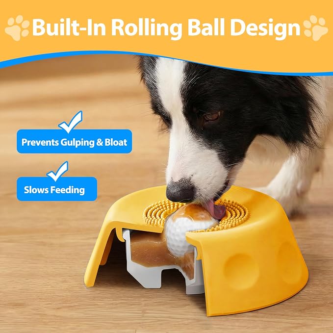 Dog Lick Bowl with Rolling Ball, Slow Feeder Dog Bowls for Liquid Treats & Bone Broth, Interactive Lick and Roll Bowl for Dogs, Spill-Proof Dog Licking Toy for Anxiety Relief & Digestion