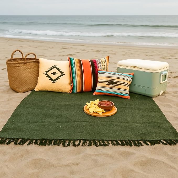 Open Road Goods Solid Color Mexican Yoga Blanket – Large Handwoven Throw for Yoga, Beach, Camping or Home – Soft and Durable Cotton Blend