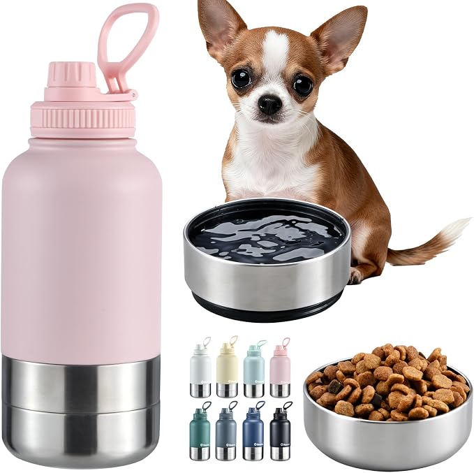 Cibaabo Insulated Dog Water Bottle 32oz Keep Water Cool with 2 Bowls