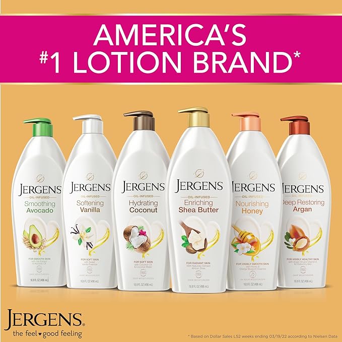 Jergens Shea Butter Hand and Body Lotion, Deep Conditioning Moisturizer, 3X More Radiant Skin, with Pure Shea Butter, Dermatologist Tested, 16.8 Oz, Pack of 3