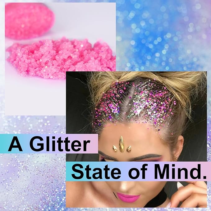 Pink Glitter Stick for Hair, Face & Body, Waterproof Chunky Glitter Makeup Gel for Singer Concert, Music Rave Festival, Non-Greasy & Long Lasting Face Glitter for Women & Men