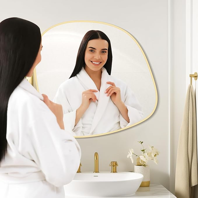 Asymmetrical Mirror, Irregular Wall Mirror, Wall Mirrors Decorative for Bedroom Living Room Entryway Hall, Unique Wall Mirror 27" H x 26" W, Gold
