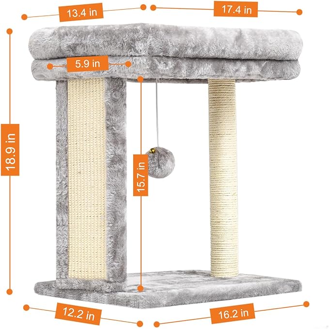 SYANDLVY Cat Tree with Scratching Post for Indoor Cats, Scratching Board with Perch, Cat Post Scratcher with 2 Dangling Balls, Great for Kittens, Grey | Cat Scratching Board with 2 Dangling Balls, Great for Kittens, Grey