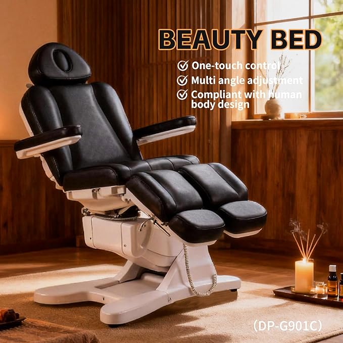 TATARTIST Electric Facial Bed for Esthetician Adjustable Electric Spa Chair Portable Massage Table Dental Podiatry Tattoo Salon Spa Treatment Table All Purpose Aesthetic Chair with 3 Motors (Black)