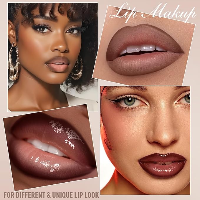 3-in-1 Lip Kit - Matte Liquid Lipstick for Women Brown Lip Liner and Gloss Set Long Lasting Lip Tint Nude Smudge Proof Highly Pigmented Lipcolor Trio Non-Stick Cup Velvet Lip Gloss Makeup