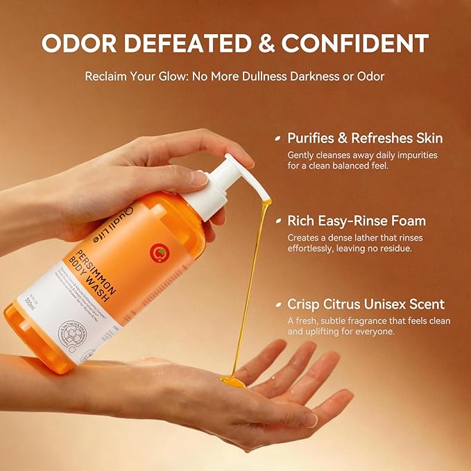 Persimmon Body Wash for Old People Smell, Natural Deodorant Bar Soap for Strong Odor Smelly Feet Remove, Deep Cleansing Body Deodorizing for Eliminating Odor, Kids Safe