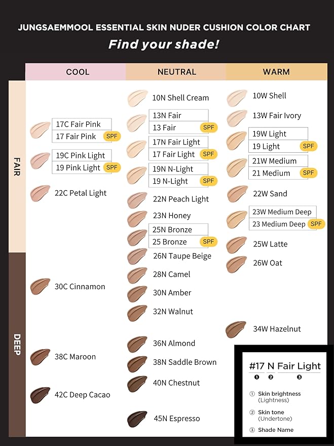 JUNG SAEM MOOL Essential Skin Nuder Cushion Refill | Natural Finish, Buildable Coverage Cushion Foundation by Korean Makeup Artist (Refill Only, 0.49 Fl Oz, SPF 50), 25 Bronze