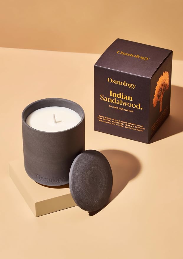 Indian Sandalwood Aromatherapy Candle – Sandalwood, Raspberry & Tobacco Scented Candle, Plant-Based Wax, 9.8 oz, 50 Hour Burn Time, Warm & Woody Candle