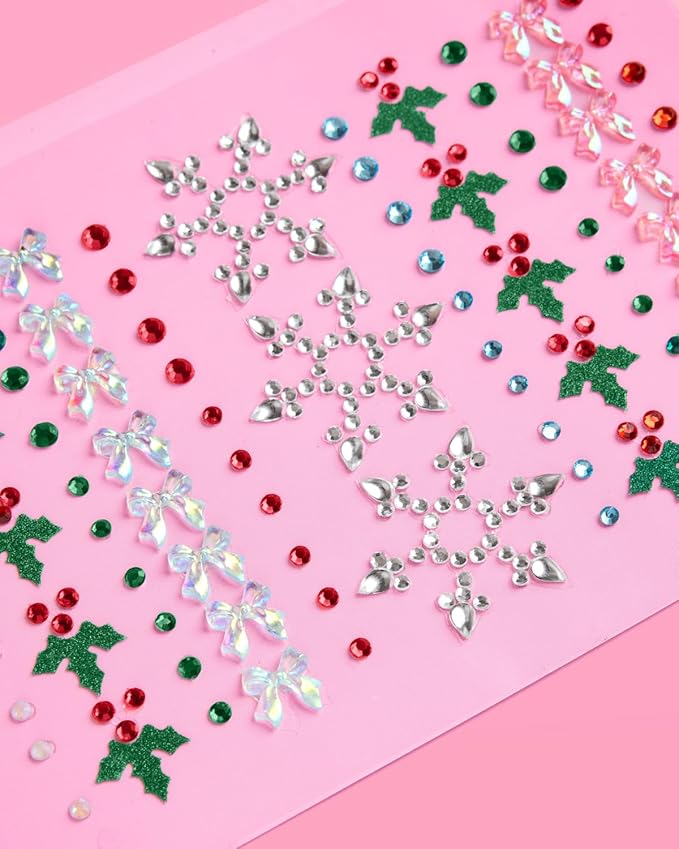 xo, Fetti Holiday Face Gems - 89 pcs. | Christmas Face Stickers, Snowflake Rhinestone Accessory, Winter Wonderland Party Decorations