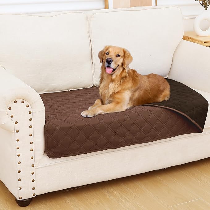 Smiry Waterproof Reversible Pet Couch Covers for Dogs | Pet Friendly, Soft Fabric, Washable Sofa Furniture Protector for Dogs Cat Kids, Checkered (30"x53", Brown/Chocolate)
