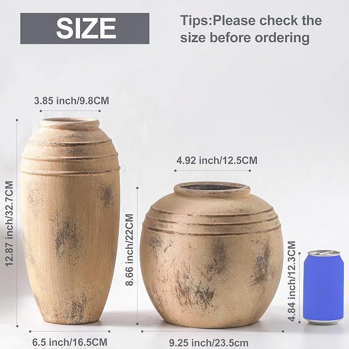 Large Ceramic Rustic Vase,12.87 Inch Tall Vintage Vase for Home Decor | Farmhouse Flower Vase for Living Room, Bedroom, Shelf, Entryway, Table Decor and Housewarming Gift