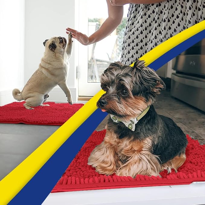Muddy Mat® | Super Water Absorbent Door Mat Indoor, Microfiber Quick Dry Chenille Entryway Rug, Slip Resistant Front Door Mat, Indoor Mats for Entryway, Machine Washable Pet Rug, Red 3ft x 8ft