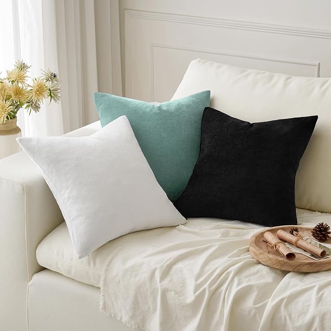 MIULEE Aqua Green Chenille Couch Throw Pillow Covers, 20x20 | Set of 2, Soft Modern Farmhouse Style, Decorative Pillowcases for Sofa Living Room Bed, Home Decor