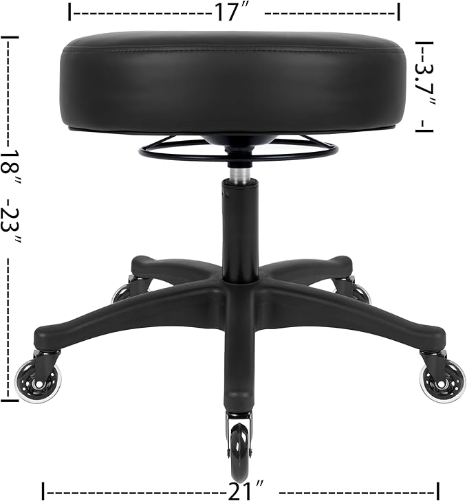 TAKE UR SEAT® All-Purpose Stools with Adjustable Seat and Easy Clean Performance Fabrics for Cleanroom Lab Medical Office Classroom Shop Garage Spa Massage Tattoo(Blade Wheels) (17" Black)
