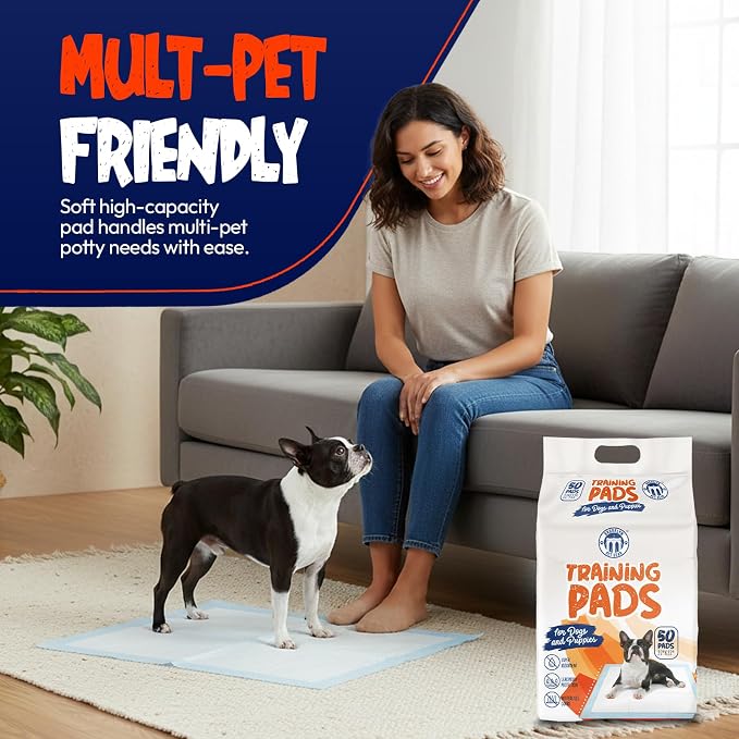 BPG Ultra Absorbent Pet & Puppy Pads – 50 Count 22"x22" Pee Pads for Dogs, Disposable Leak Proof Dog Training Pads, Quick Drying Underpads, Puppy Essentials for House Training - Brooklyn Pet Gear