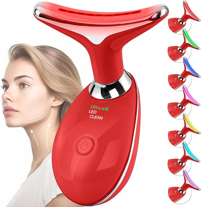 Facial Massager Red-Light-Therapy-for-Face and Neck, Face 𝖲 culpting Wand with 7 Color (Red)