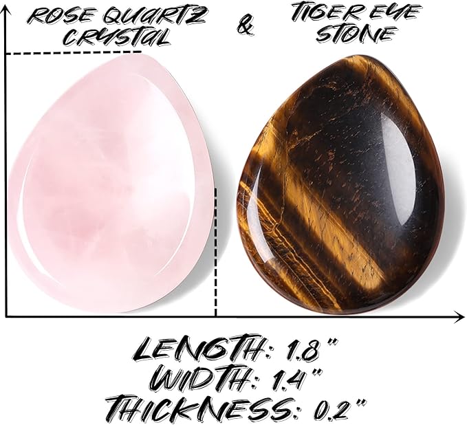 QINJIEJIE 2PCS Worry Stone Tiger's Eye Rose Quartz Crystals Sets Hand Carved Thumb Stones Pocket Gemstones Meditation Healing Crystal Reiki Natural Relax Palm Stone for Anxiety Therapy Relief