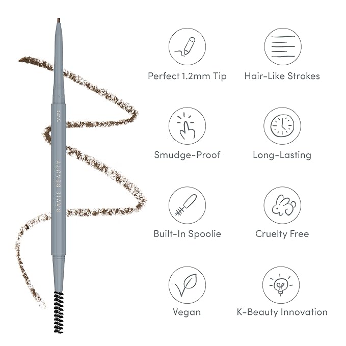 Ravie Beauty Easy Everyday™ Brow Pencil - Best Eyebrow Pencil for Women, Smudge Proof Hair-Like Strokes, 1.2mm Precision Tip with Spoolie, Vegan (Taupe)