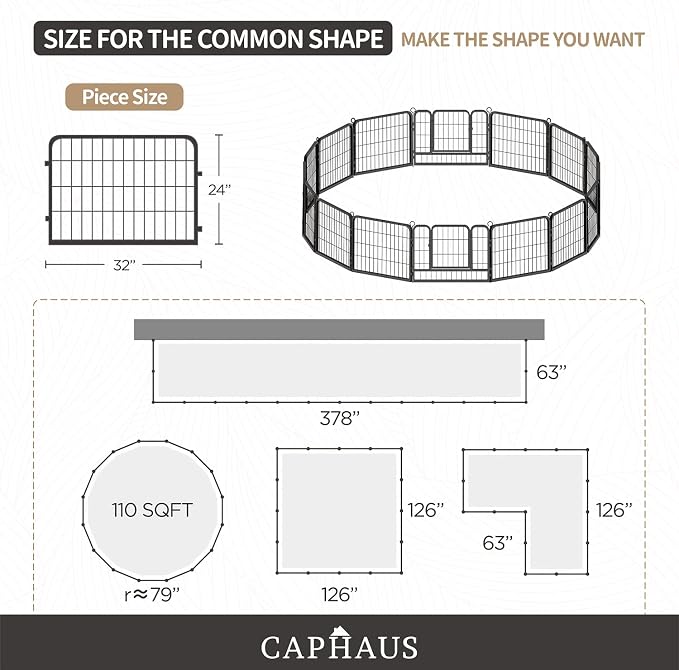 CAPHAUS 24/32/40 Inch Height Bold Metal Foldable Heavy-Duty Pet Playpen with Door, Available in 8/16/24/32 Panels Indoor/Outdoor Portable Kennel, Dog/Animals Exercise Fence Cage for Yard, RV, Camping