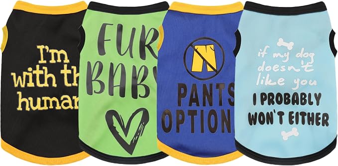 Elevate Your Pet's Seasonal Style with Playful Panache: 4-Piece Set of Dog Shirts Featuring Hilarious Printed Patterns for Airy Comfort in Summer and Fall Classic Set 2 Large