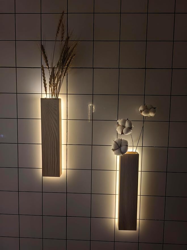 Artificial Eucalyptus with LED Lights Wall Planters Rustic Wall Decor with Lights Wall Sconces Fake Vines for Room Decor Home Bedroom Living Room Bathroom Hanging Vase (Natural)
