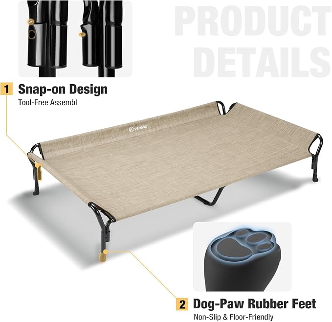 Veehoo Cooling Elevated Dog Bed, XL Raised Dog Cot with Guardrail & Headrest
