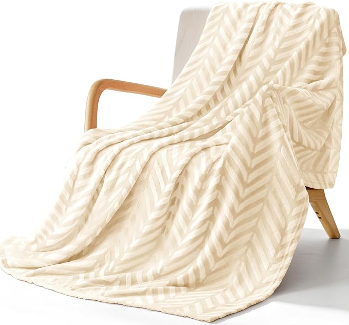 Whale Flotilla Flannel Fleece Fall Throw Blanket for Couch, Ivory | Lightweight Breathable Soft Sofa Throws, Plush Fluffy Chevron Design Decorative Blankets for Home Life, 50x60 Inch