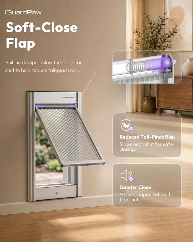 Automatic Dog Door for Wall, Smart Dog Door with Collar Sensor, M | aluminum, collar-activated, scheduled access, pet-only access, adjustable sensing range, anti-pinch, wall-mounted M, silver