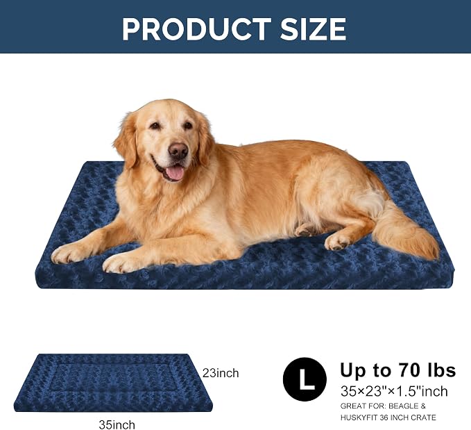 Dog Beds Crate Pad, Dog Bed Mat for Large Dogs Sleeping, Soft, Durable, Washable & Anti-Slip Crate Pads, Reversible Kennel Mat L(35”*23“*1.5”)