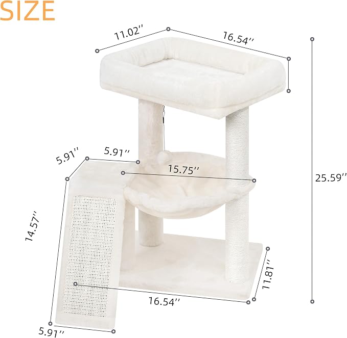YOUPET Cat Tree with Cat Scratching Post for Indoor Cats, Cat Tower with Scratching Board and Playful Toy Balls, Cat Tree Tower with Cozy Hammock,Beige
