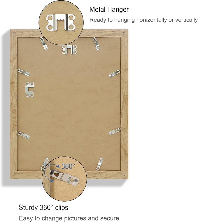 Hongkee 10x13 Picture Frame Set of 4, Made of Real Glass and Natural Oak Frame, 10 by 13 Photo for Wall or Tabletop - Display Picture 8.5x10 with Mat or 10x13 Without Mat