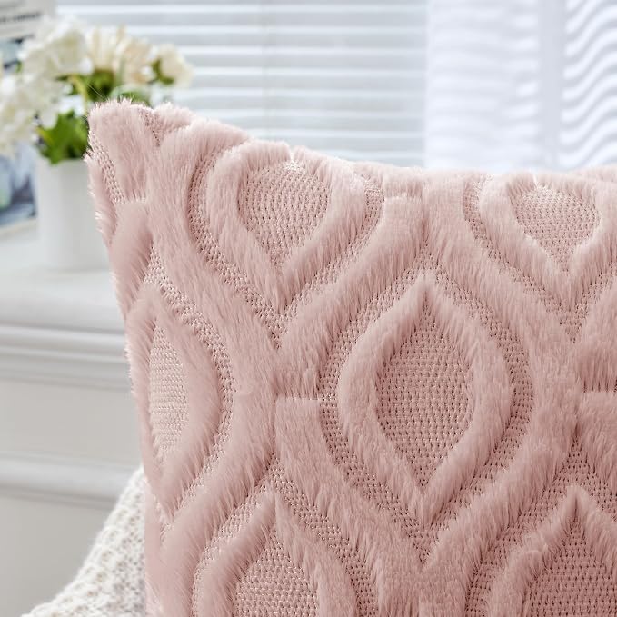MIULEE Blush Pink Soft Plush Faux Wool Throw Pillow Covers 20x20 | Set of 2, Farmhouse Boho Home Decor, Decorative Cushion Covers for Sofa, Living Room, Bed