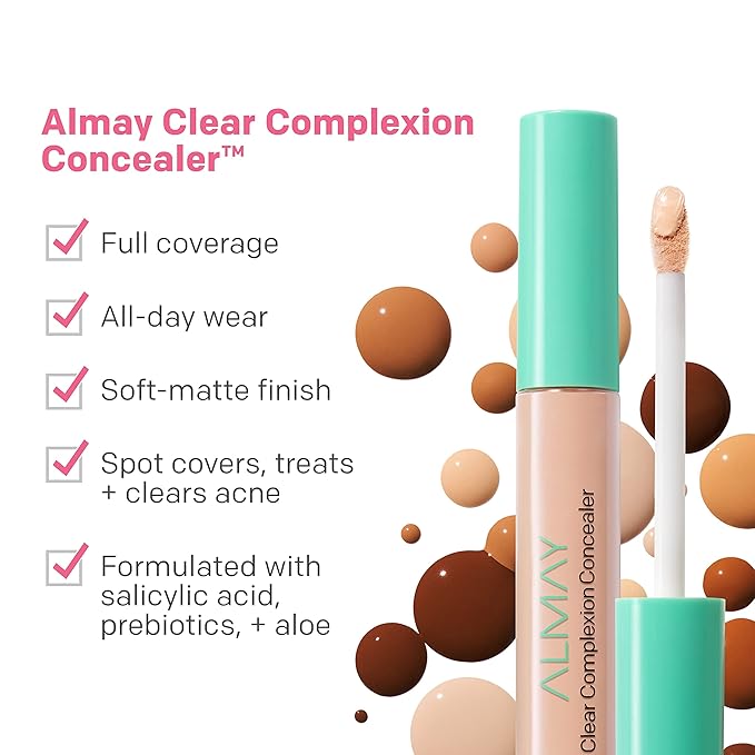 Almay Clear Complexion Acne & Blemish Spot Treatment Concealer Makeup with Salicylic Acid- Lightweight, Full Coverage, Hypoallergenic, Fragrance-Free, for Sensitive Skin, 600 Dark, 0.3 fl oz.