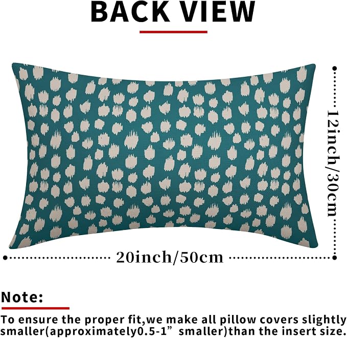 Sweetshow Teal Cream Dots Lumbar Pillow Covers 12x20 Set of 2 Boho Design Polka Dot Print Throw Pillows Modern Outdoor Decorative Pillowcase Rectangle Linen Cushion Cases Decor for Sofa Couch Bed
